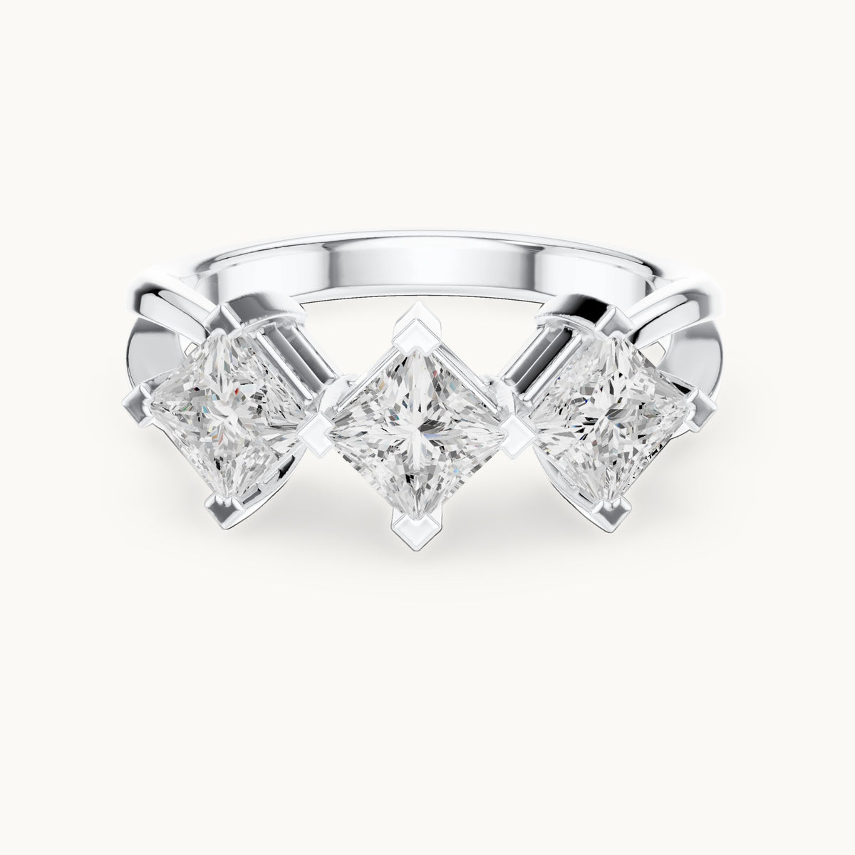 Princess-cut lab-grown diamond three-stone engagement ring in white gold, 1.30 CT TW, view 4
