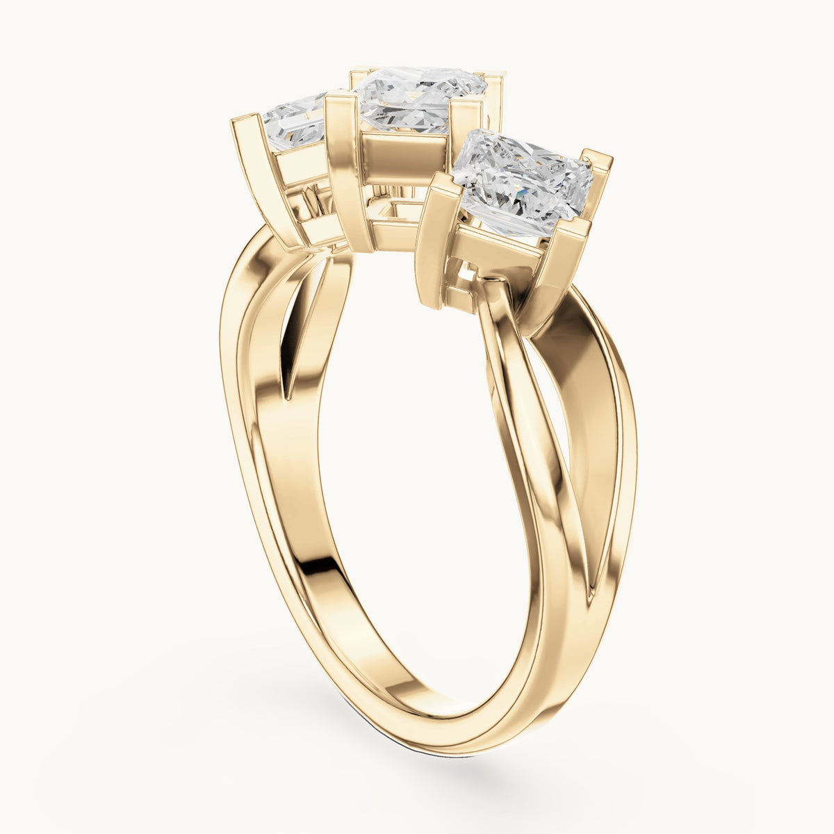 Princess-cut lab-grown diamond three-stone engagement ring in yellow gold, 1.30 CT TW, view 1