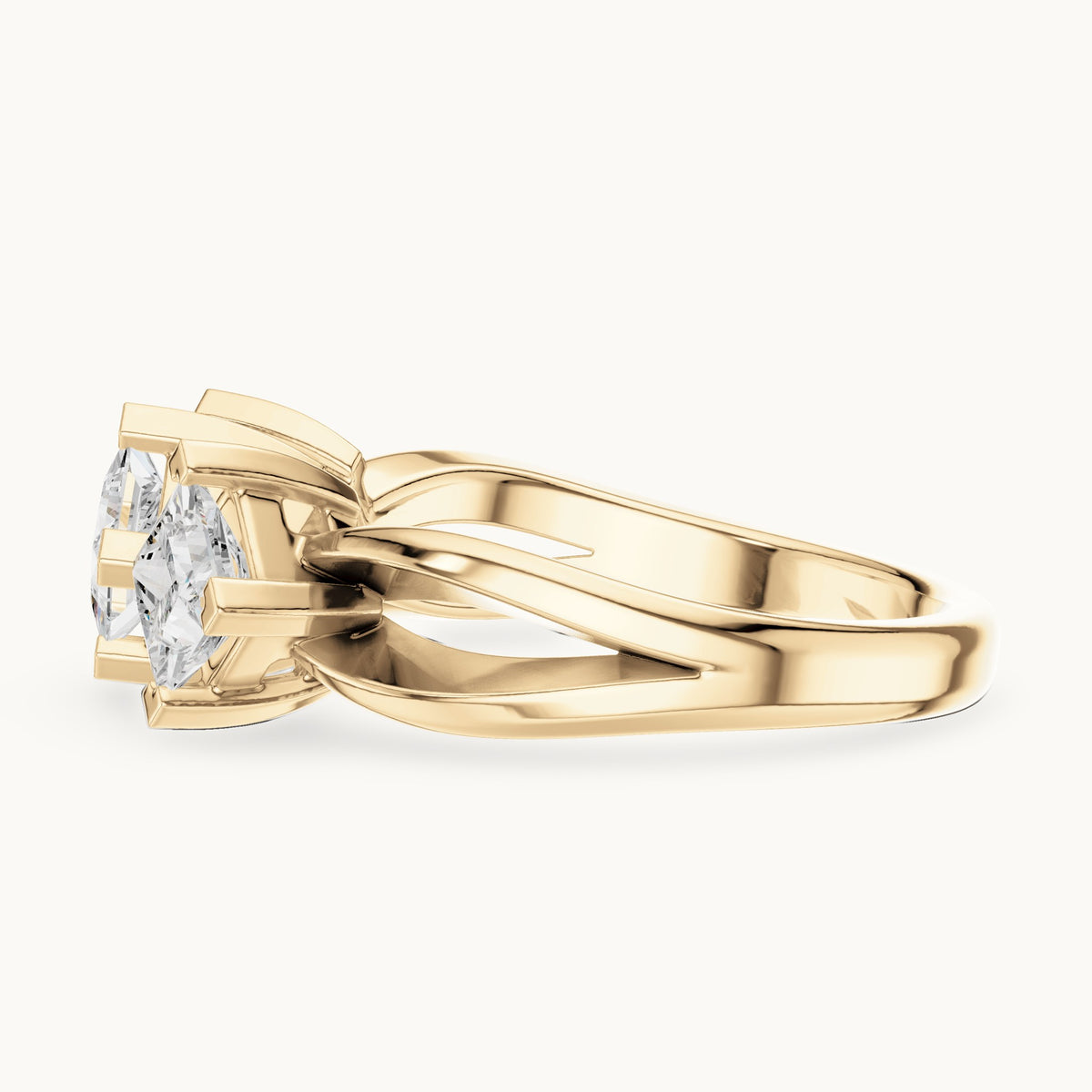 Princess-cut lab-grown diamond three-stone engagement ring in yellow gold, 1.30 CT TW, view 3
