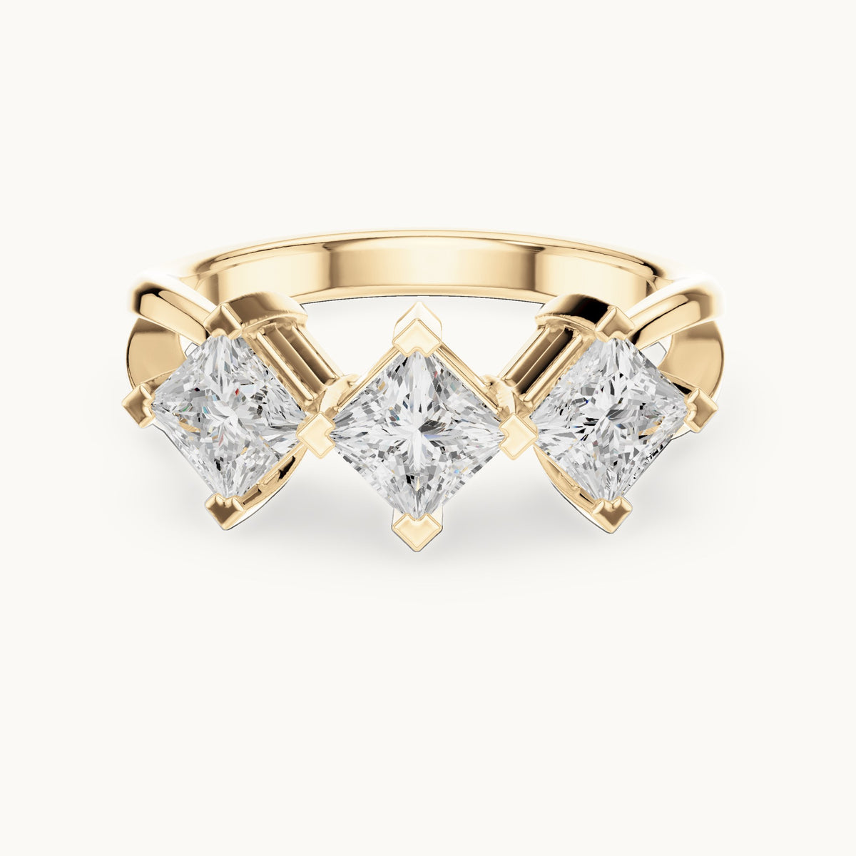 Princess-cut lab-grown diamond three-stone engagement ring in yellow gold, 1.30 CT TW, view 4