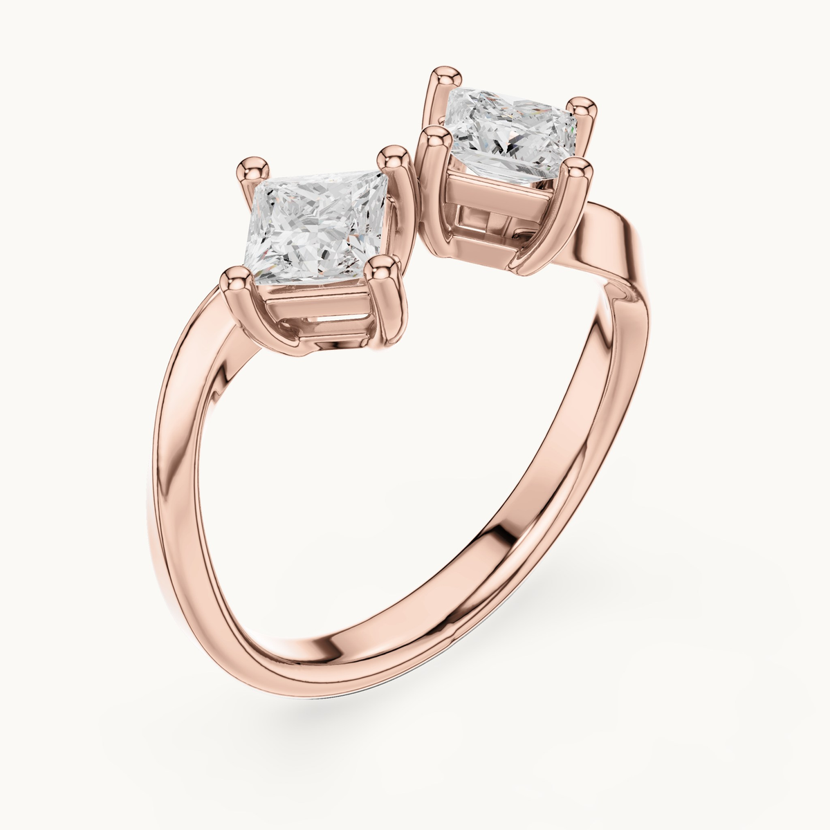 Princess-cut lab-grown diamond toi et moi ring in 14K rose gold, 0.87 CT TW, view 2