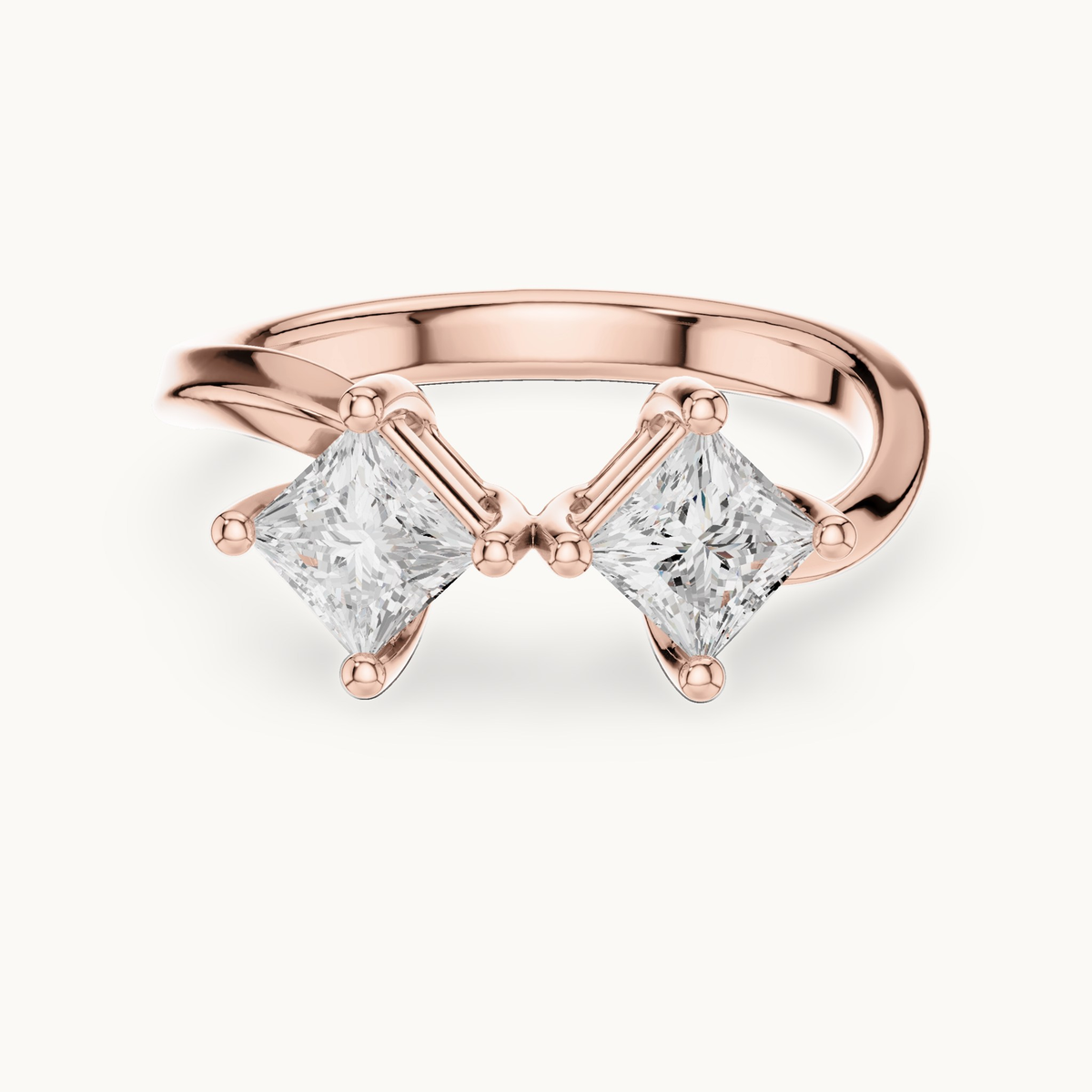 Princess-cut lab-grown diamond toi et moi ring in 14K rose gold, 0.87 CT TW, view 4