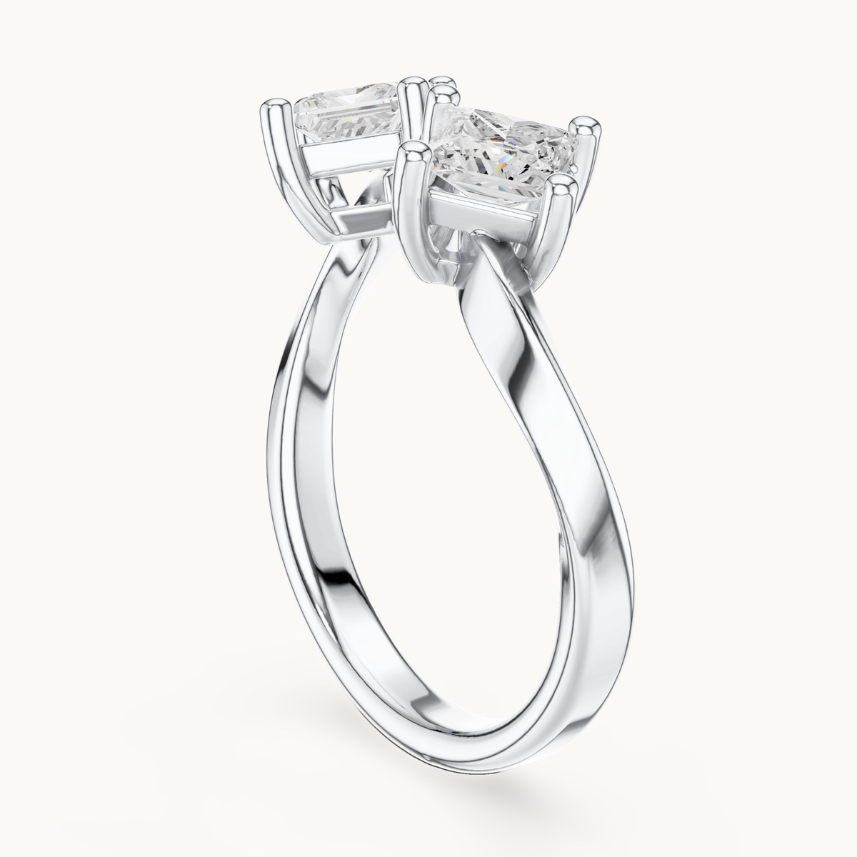 Princess-cut lab-grown diamond toi et moi ring in 14K white gold, 0.87 CT TW, view 1