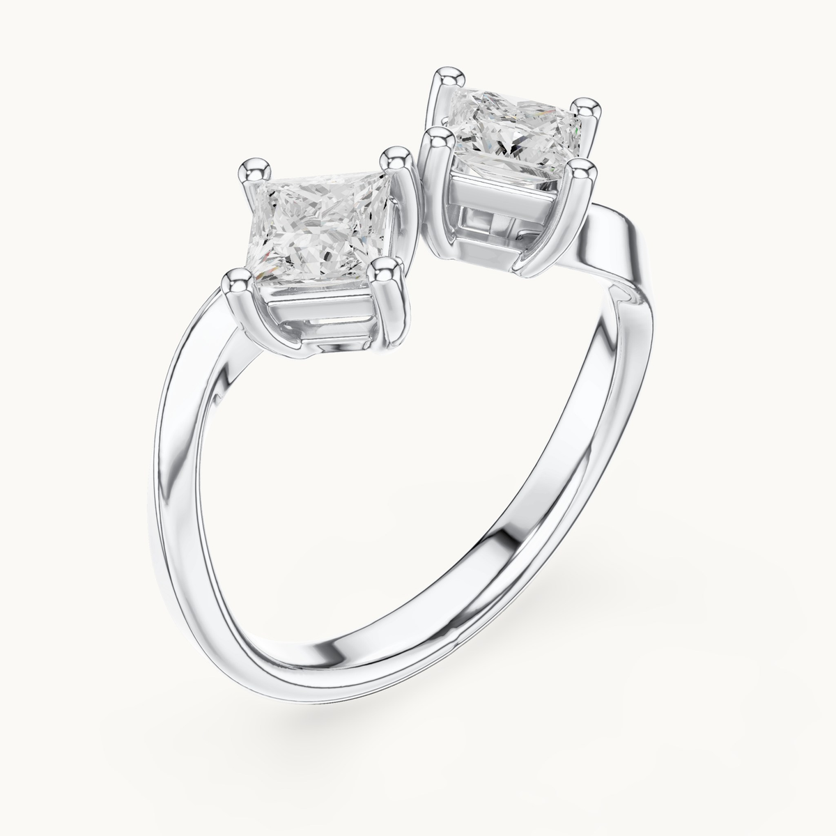 Princess-cut lab-grown diamond toi et moi ring in 14K white gold, 0.87 CT TW, view 2