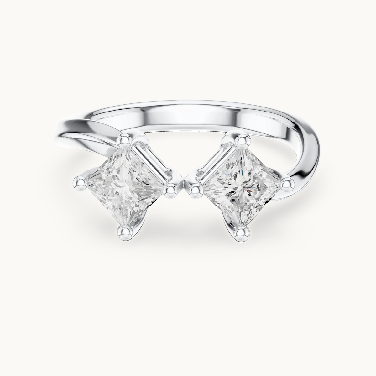 Princess-cut lab-grown diamond toi et moi ring in 14K white gold, 0.87 CT TW, view 4