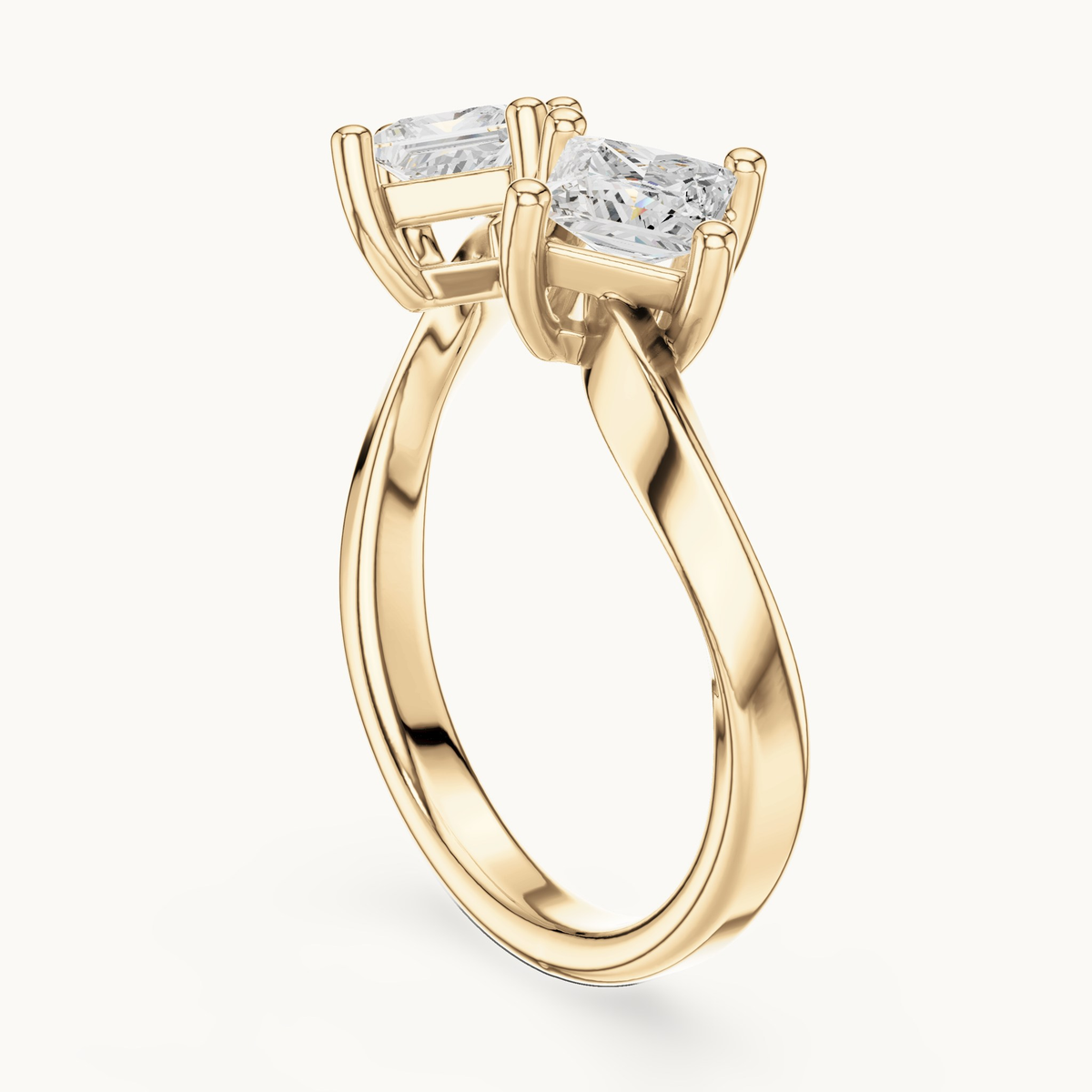 Princess-cut lab-grown diamond toi et moi ring in 14K yellow gold, 0.87 CT TW, view 1