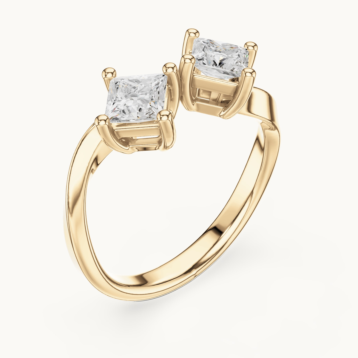 Princess-cut lab-grown diamond toi et moi ring in 14K yellow gold, 0.87 CT TW, view 2