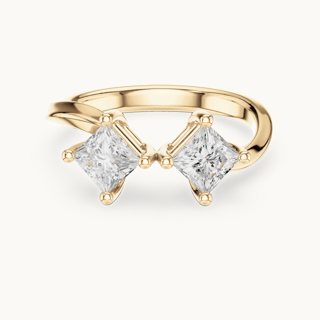 Princess-cut lab-grown diamond toi et moi ring in 14K yellow gold, 0.87 CT TW, view 4
