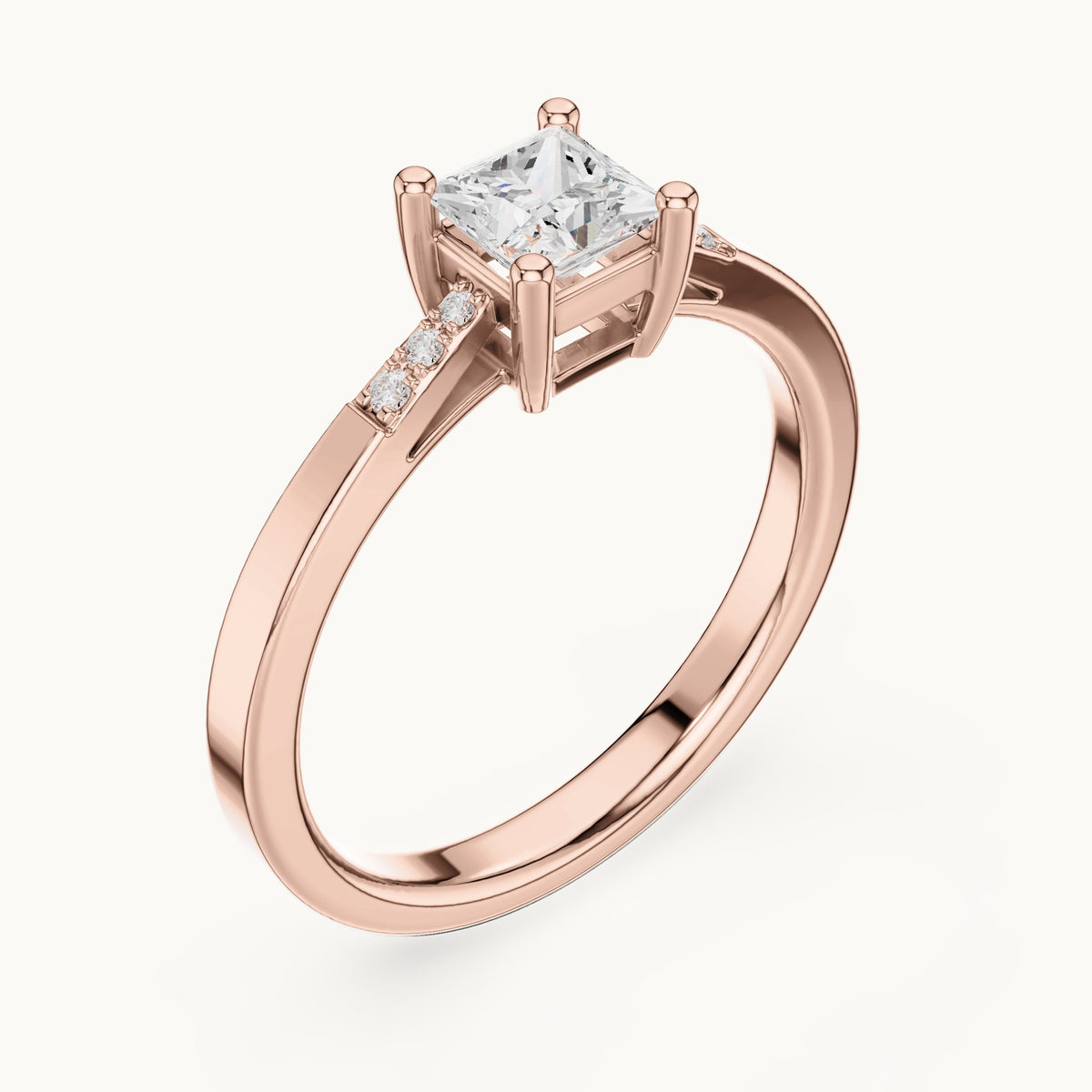 Princess-cut lab-grown diamond engagement ring with accent diamonds in rose gold, 0.53 CT TW, view 2