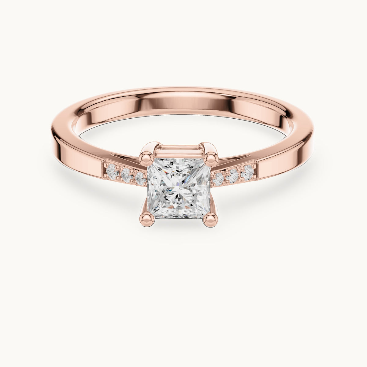 Princess-cut lab-grown diamond engagement ring with accent diamonds in rose gold, 0.53 CT TW, view 4