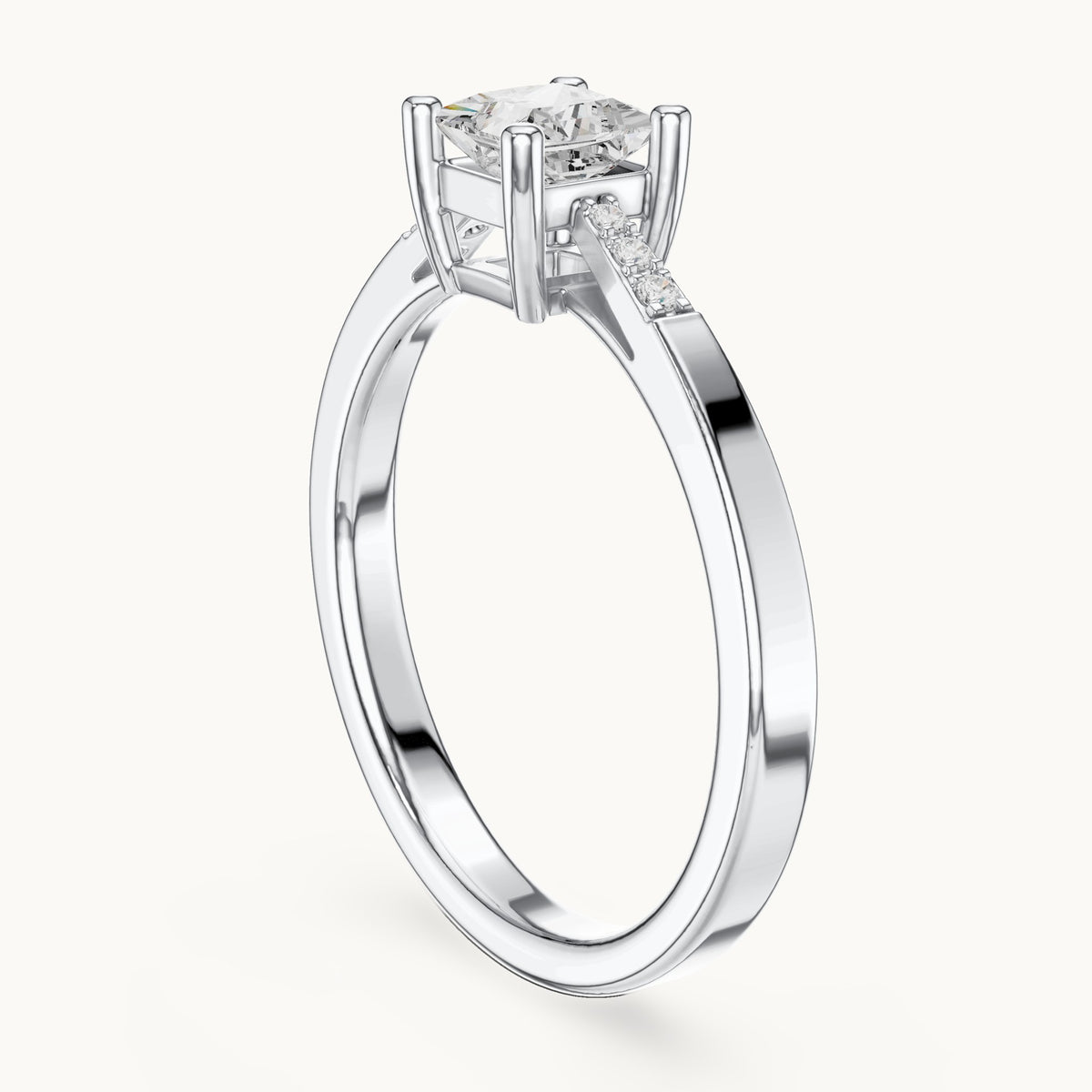 Princess-cut lab-grown diamond engagement ring with accent diamonds in white gold, 0.53 CT TW, view 1