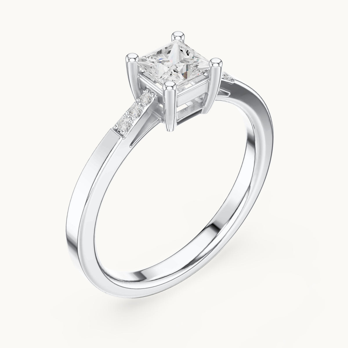 Princess-cut lab-grown diamond engagement ring with accent diamonds in white gold, 0.53 CT TW, view 2