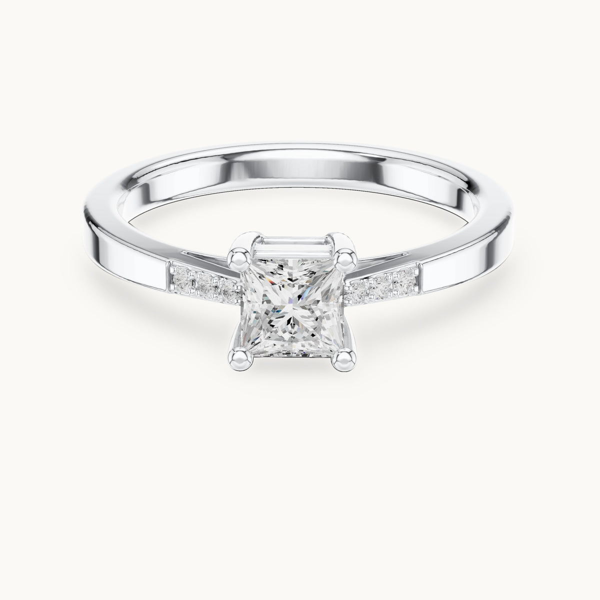 Princess-cut lab-grown diamond engagement ring with accent diamonds in white gold, 0.53 CT TW, view 4