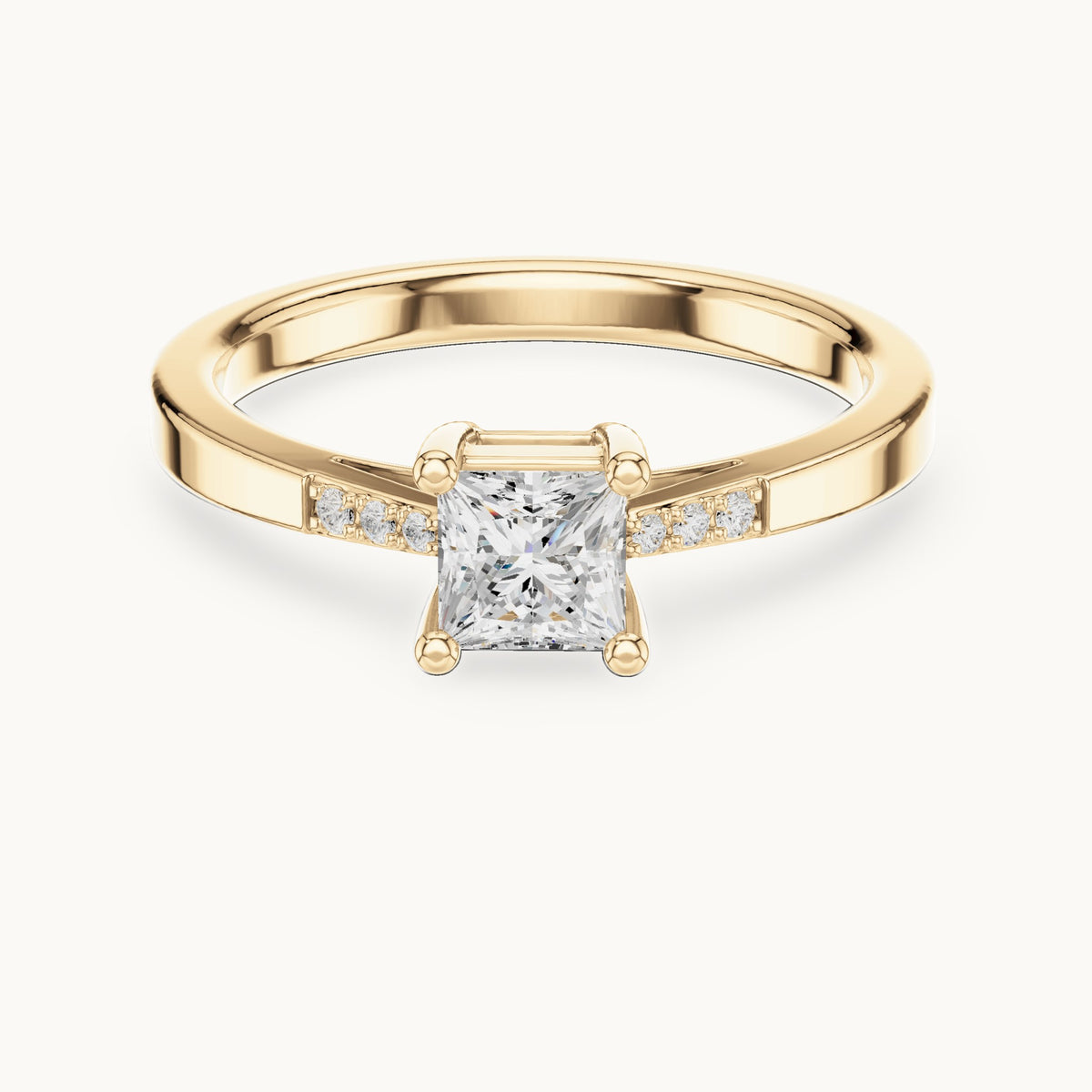 Princess-cut lab-grown diamond engagement ring with accent diamonds in yellow gold, 0.53 CT TW, view 4