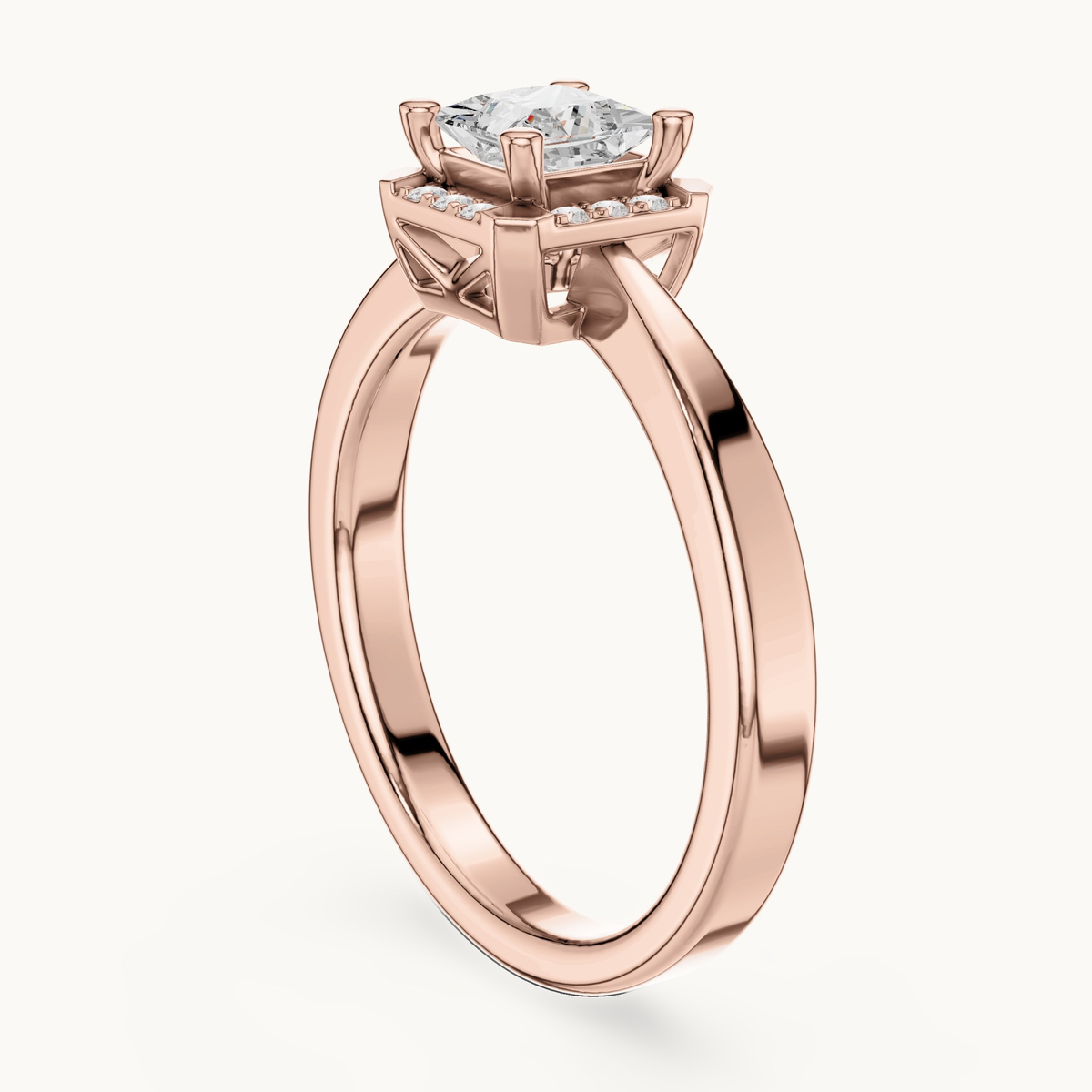 Princess-cut lab-grown diamond halo engagement ring in 14K rose gold, 0.57 CT TW, view 1