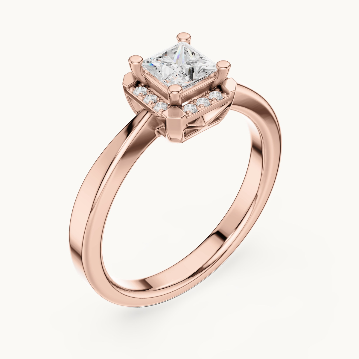 Princess-cut lab-grown diamond halo engagement ring in 14K rose gold, 0.57 CT TW, view 2