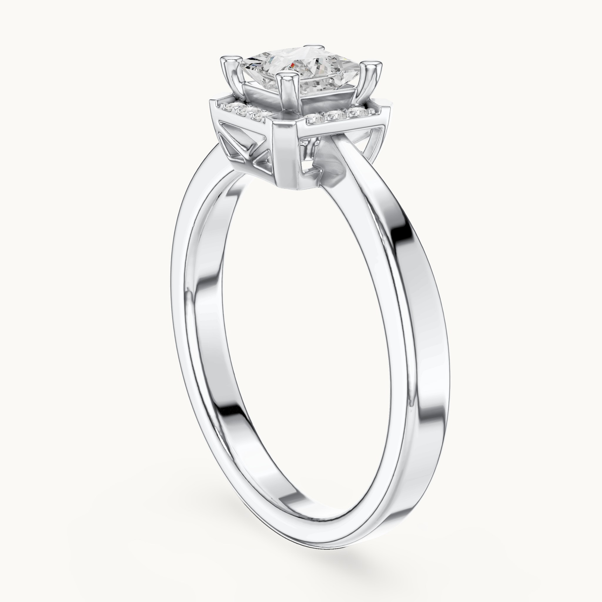 Princess-cut lab-grown diamond halo engagement ring in 14K white gold, 0.57 CT TW, view 1