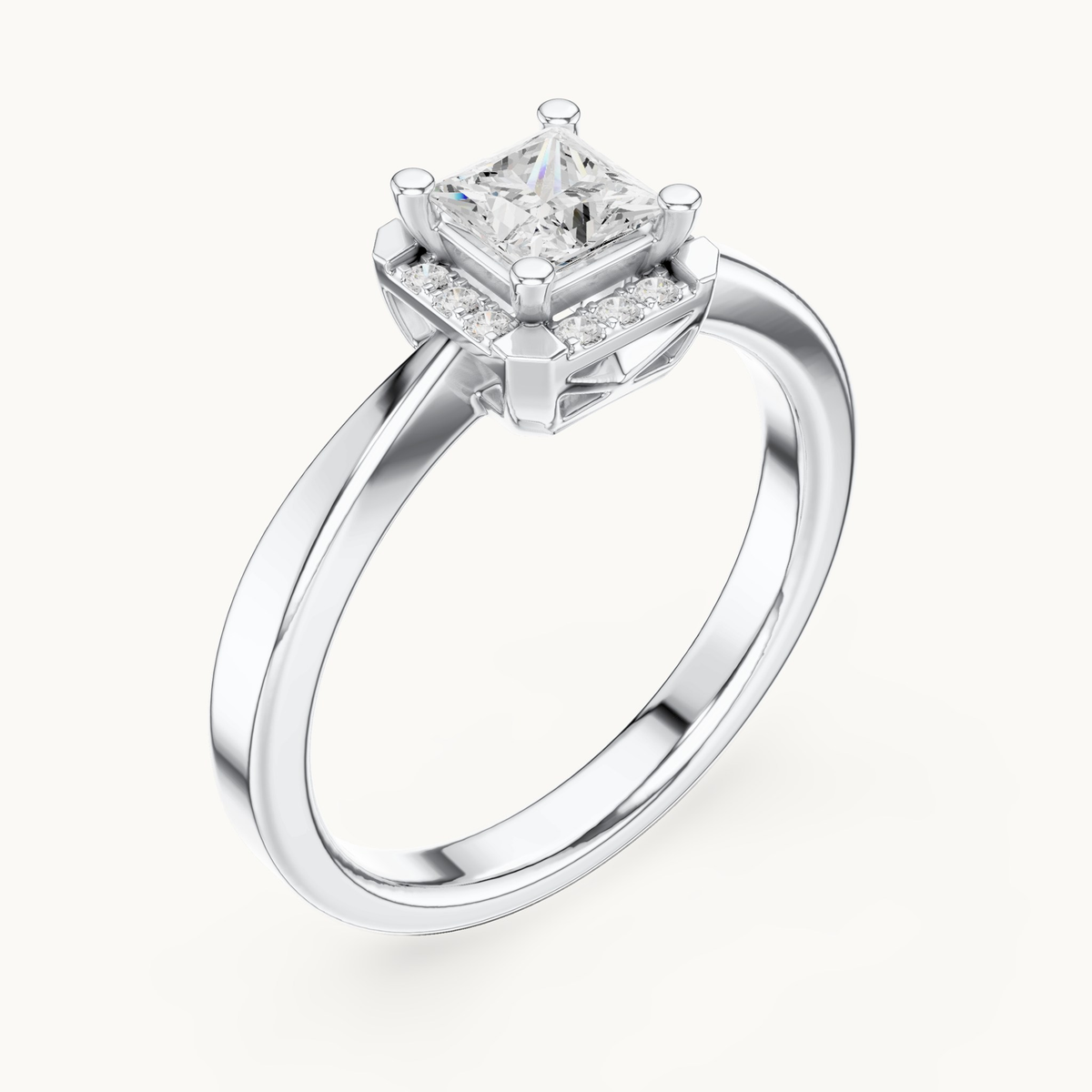 Princess-cut lab-grown diamond halo engagement ring in 14K white gold, 0.57 CT TW, view 2