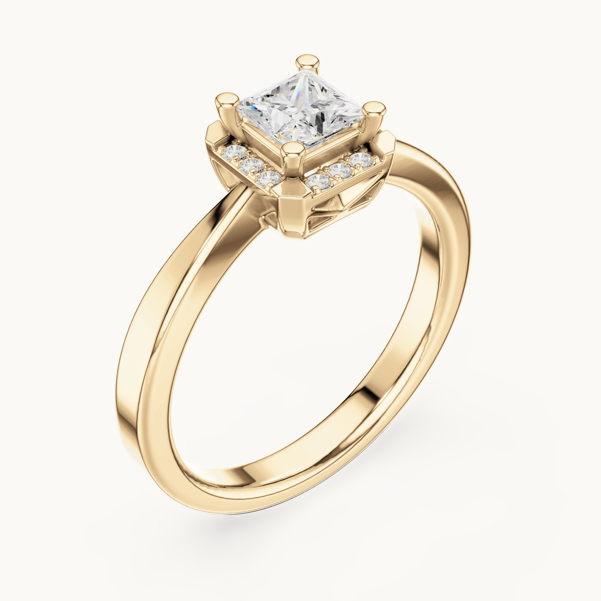 Princess-cut lab-grown diamond halo engagement ring in 14K yellow gold, 0.57 CT TW, view 2