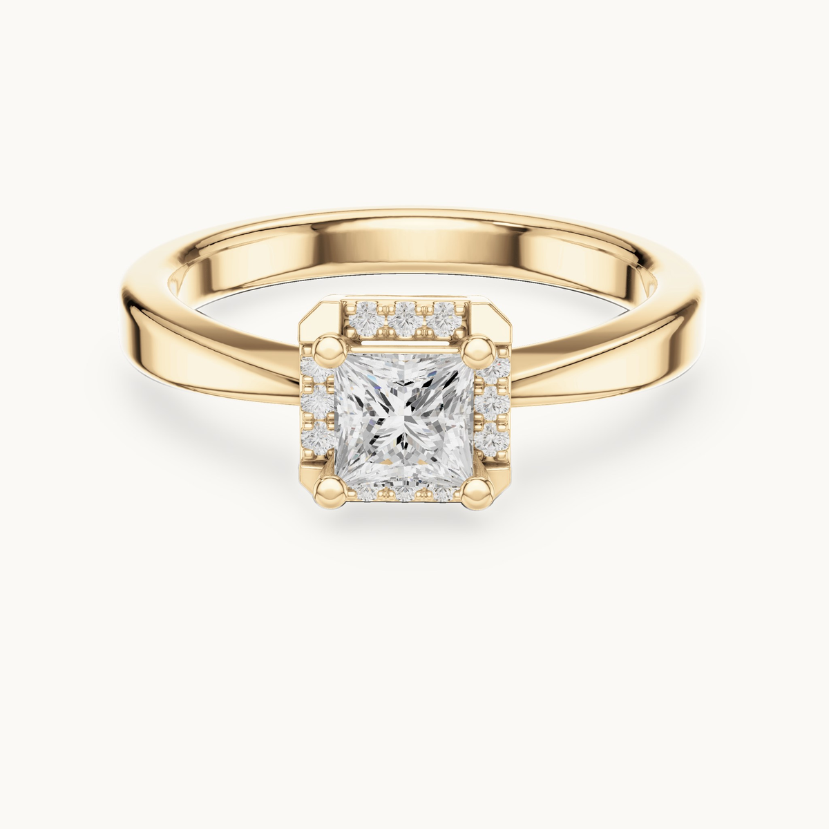 Princess-cut lab-grown diamond halo engagement ring in 14K yellow gold, 0.57 CT TW, view 4