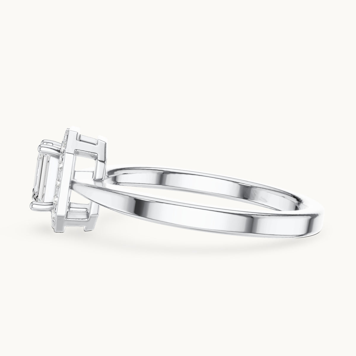Emerald-cut lab-grown diamond octagonal halo engagement ring in white gold, 0.47 CT TW, view 3