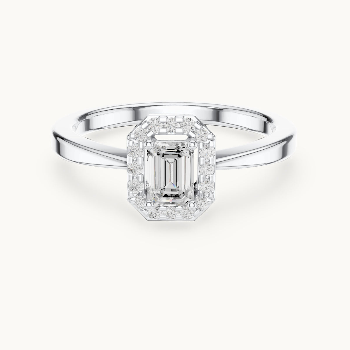 Emerald-cut lab-grown diamond octagonal halo engagement ring in white gold, 0.47 CT TW, view 4
