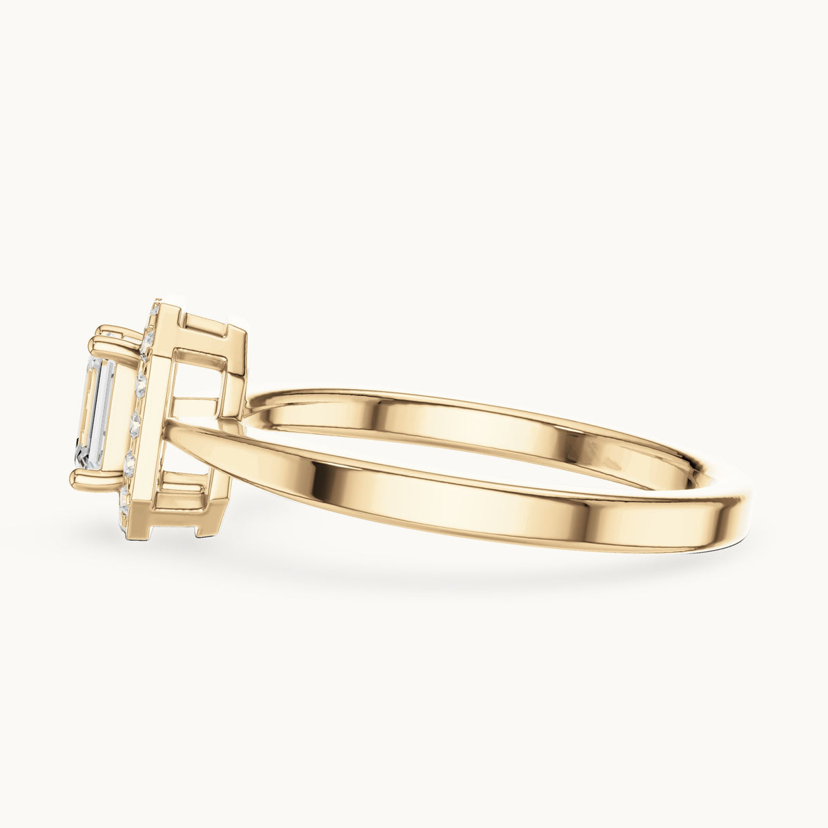 Emerald-cut lab-grown diamond octagonal halo engagement ring in yellow gold, 0.47 CT TW, view 3