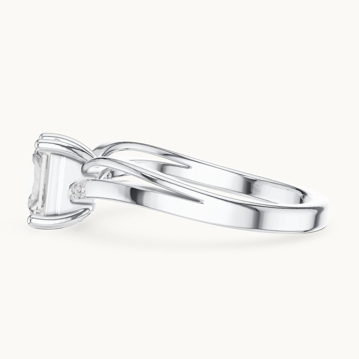 Radiant-cut lab-grown diamond cathedral engagement ring with accent diamonds in white gold, 0.79 CT TW, view 3