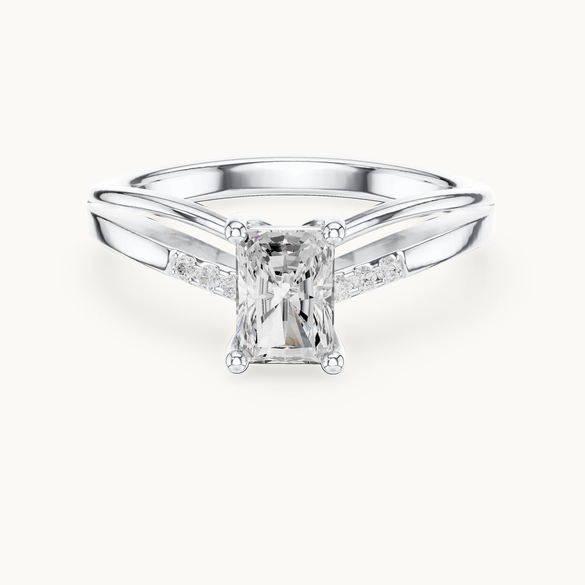 Radiant-cut lab-grown diamond cathedral engagement ring with accent diamonds in white gold, 0.79 CT TW, view 4