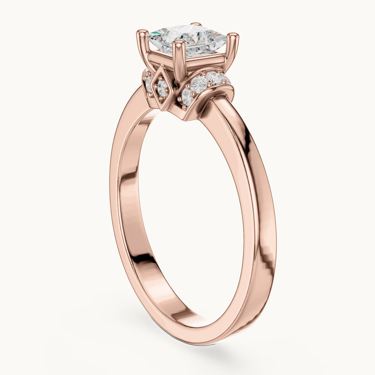 Princess-cut lab-grown diamond solitaire engagement ring with diamond gallery in rose gold, 0.67 CT TW, view 1