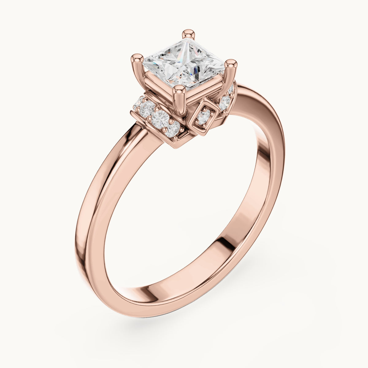 Princess-cut lab-grown diamond solitaire engagement ring with diamond gallery in rose gold, 0.67 CT TW, view 2