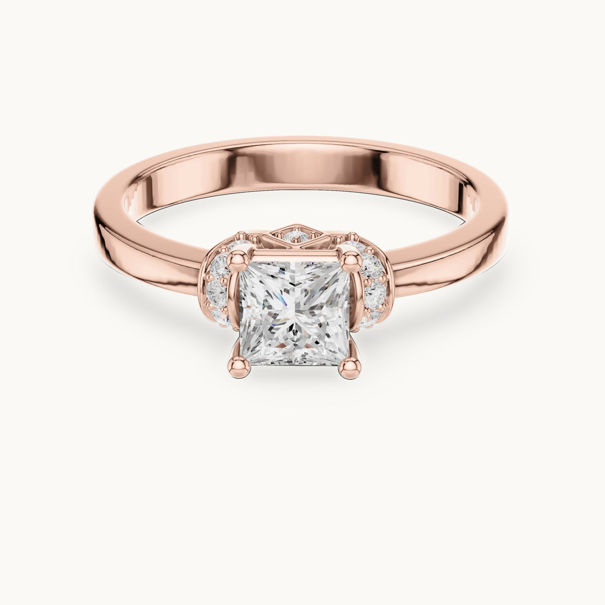 Princess-cut lab-grown diamond solitaire engagement ring with diamond gallery in rose gold, 0.67 CT TW, view 4