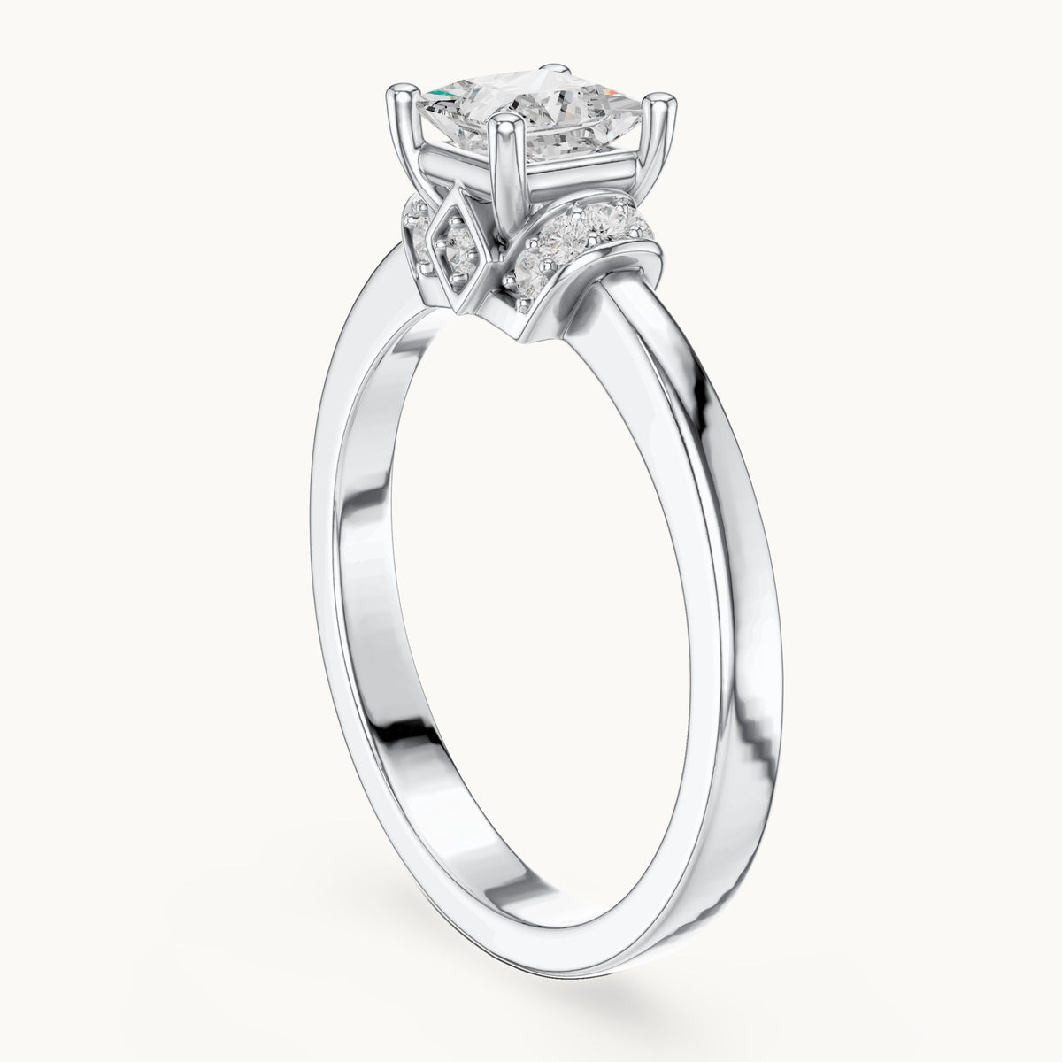 Princess-cut lab-grown diamond solitaire engagement ring with diamond gallery in white gold, 0.67 CT TW, view 1