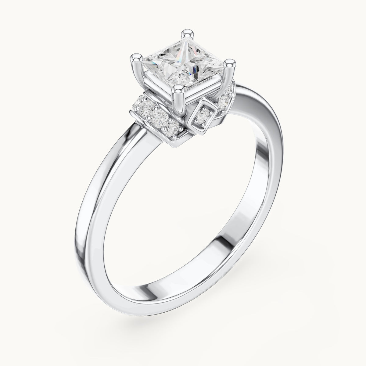 Princess-cut lab-grown diamond solitaire engagement ring with diamond gallery in white gold, 0.67 CT TW, view 2