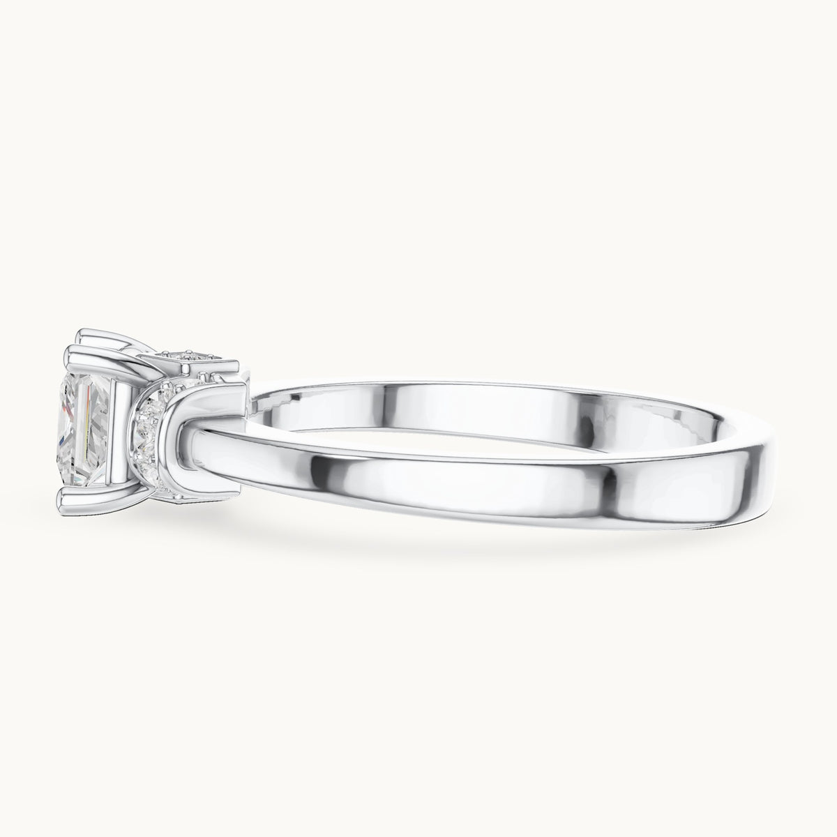 Princess-cut lab-grown diamond solitaire engagement ring with diamond gallery in white gold, 0.67 CT TW, view 3