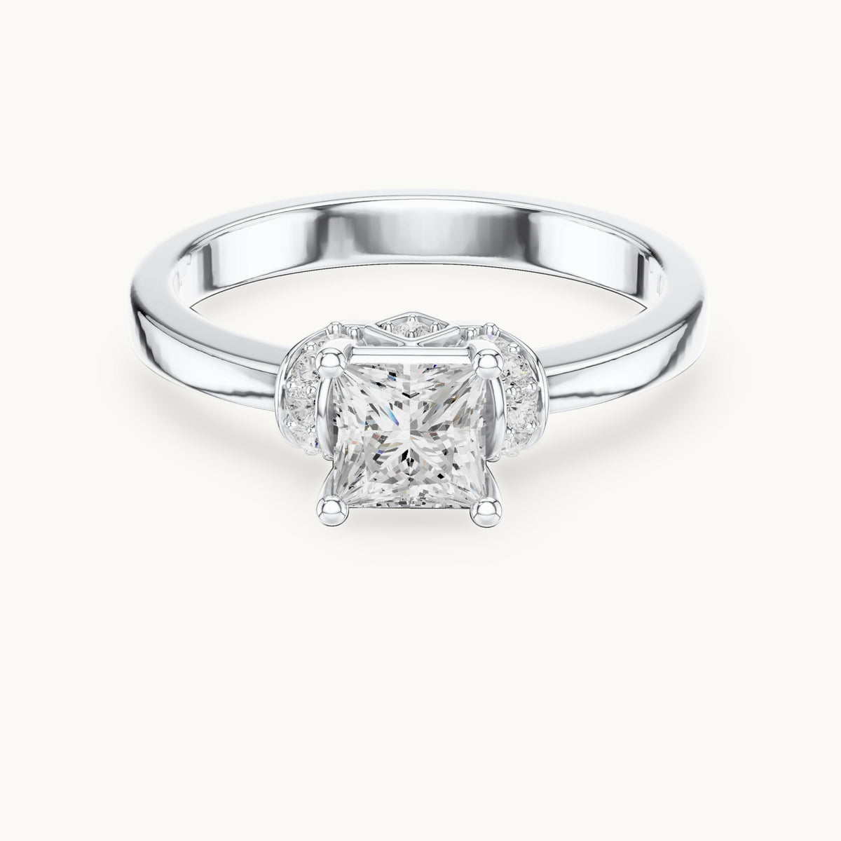 Princess-cut lab-grown diamond solitaire engagement ring with diamond gallery in white gold, 0.67 CT TW, view 4