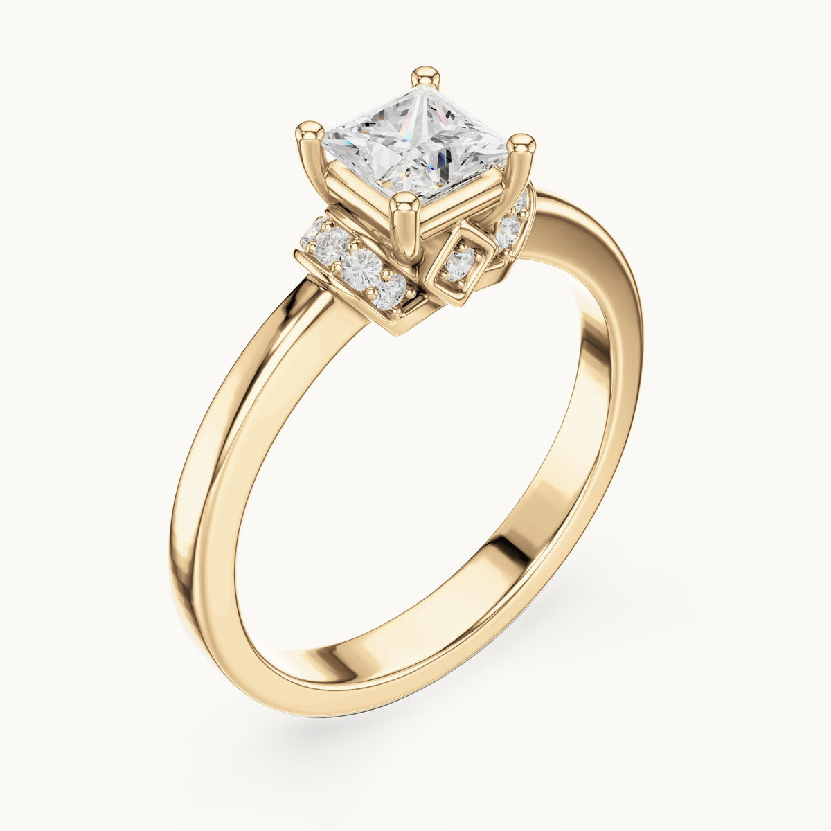 Princess-cut lab-grown diamond solitaire engagement ring with diamond gallery in yellow gold, 0.67 CT TW, view 2