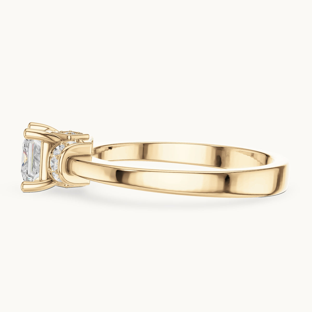 Princess-cut lab-grown diamond solitaire engagement ring with diamond gallery in yellow gold, 0.67 CT TW, view 3