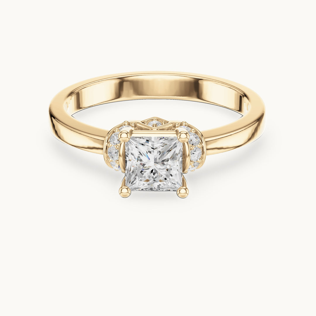 Princess-cut lab-grown diamond solitaire engagement ring with diamond gallery in yellow gold, 0.67 CT TW, view 4