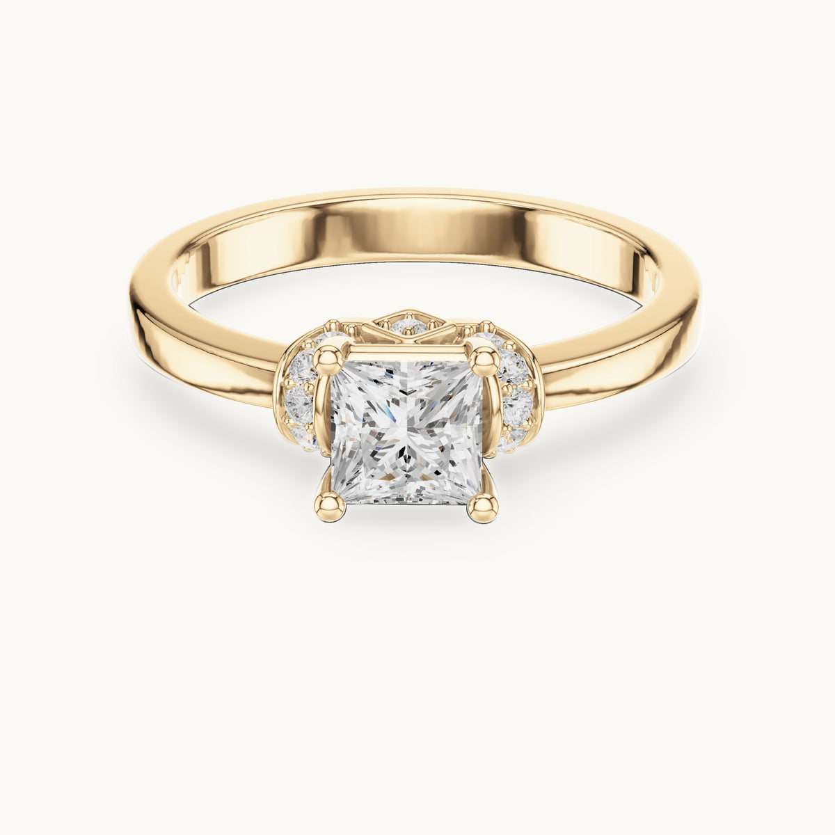 Princess-cut lab-grown diamond solitaire engagement ring with diamond gallery in yellow gold, 0.67 CT TW, view 4