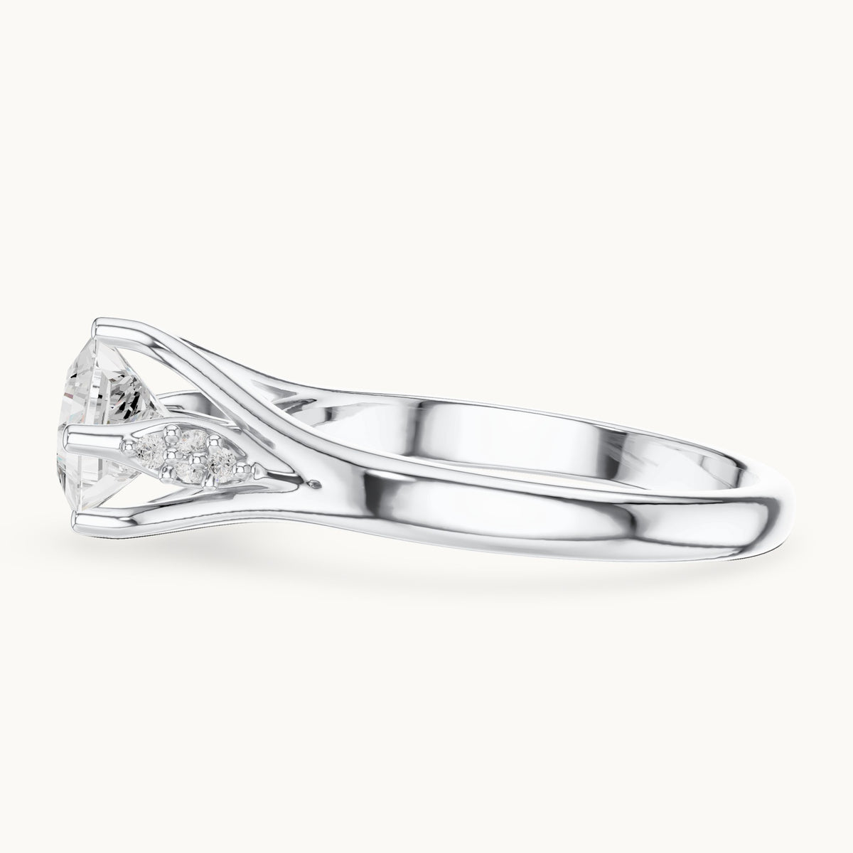 Princess-cut lab-grown diamond tapered split shank engagement ring with accent diamonds in white gold, 0.63 CT TW, view 3