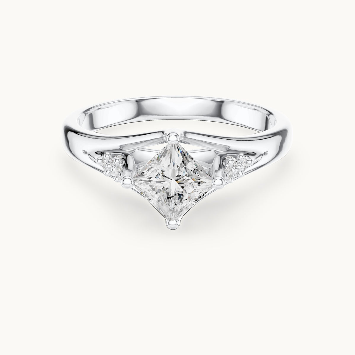 Princess-cut lab-grown diamond tapered split shank engagement ring with accent diamonds in white gold, 0.63 CT TW, view 4