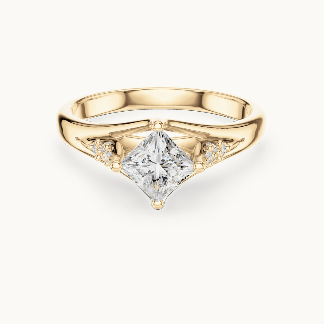 Princess-cut lab-grown diamond tapered split shank engagement ring with accent diamonds in yellow gold, 0.63 CT TW, view 4