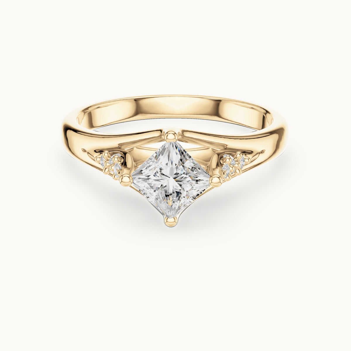 Princess-cut lab-grown diamond tapered split shank engagement ring with accent diamonds in yellow gold, 0.63 CT TW, view 4