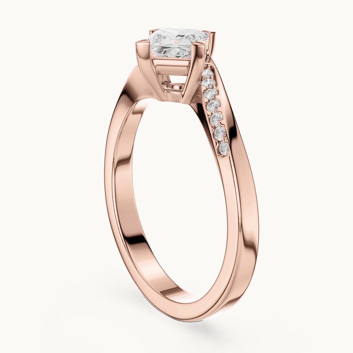 Princess-cut lab-grown diamond bypass solitaire engagement ring in rose gold, 0.65 CT TW, view 1