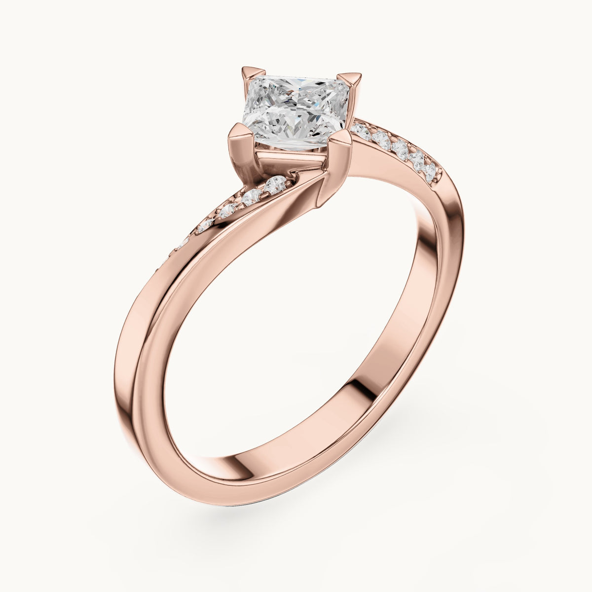 Princess-cut lab-grown diamond bypass solitaire engagement ring in rose gold, 0.65 CT TW, view 2