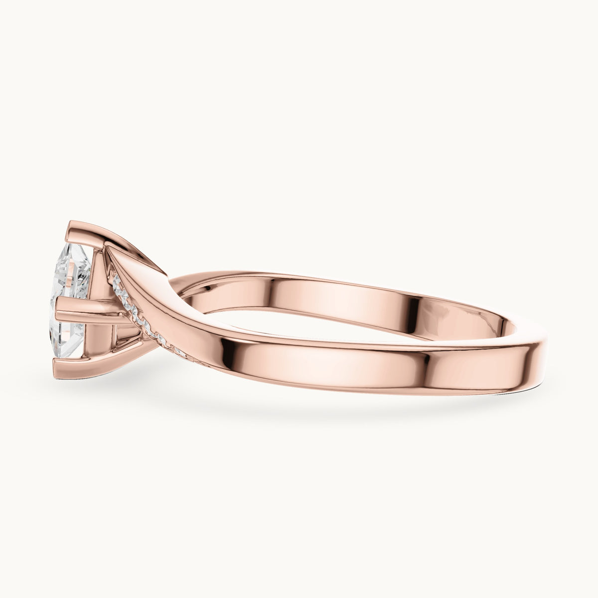 Princess-cut lab-grown diamond bypass solitaire engagement ring in rose gold, 0.65 CT TW, view 3