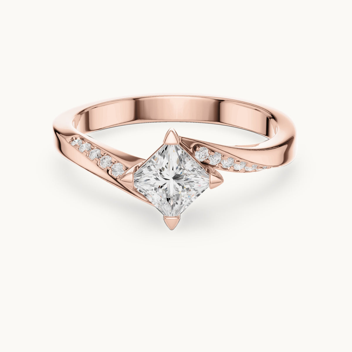 Princess-cut lab-grown diamond bypass solitaire engagement ring in rose gold, 0.65 CT TW, view 4