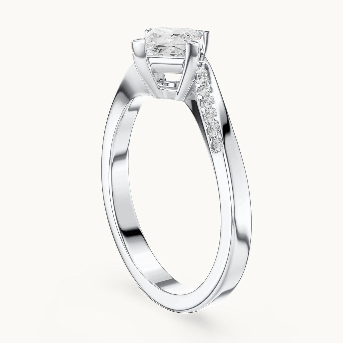 Princess-cut lab-grown diamond bypass solitaire engagement ring in white gold, 0.65 CT TW, view 1