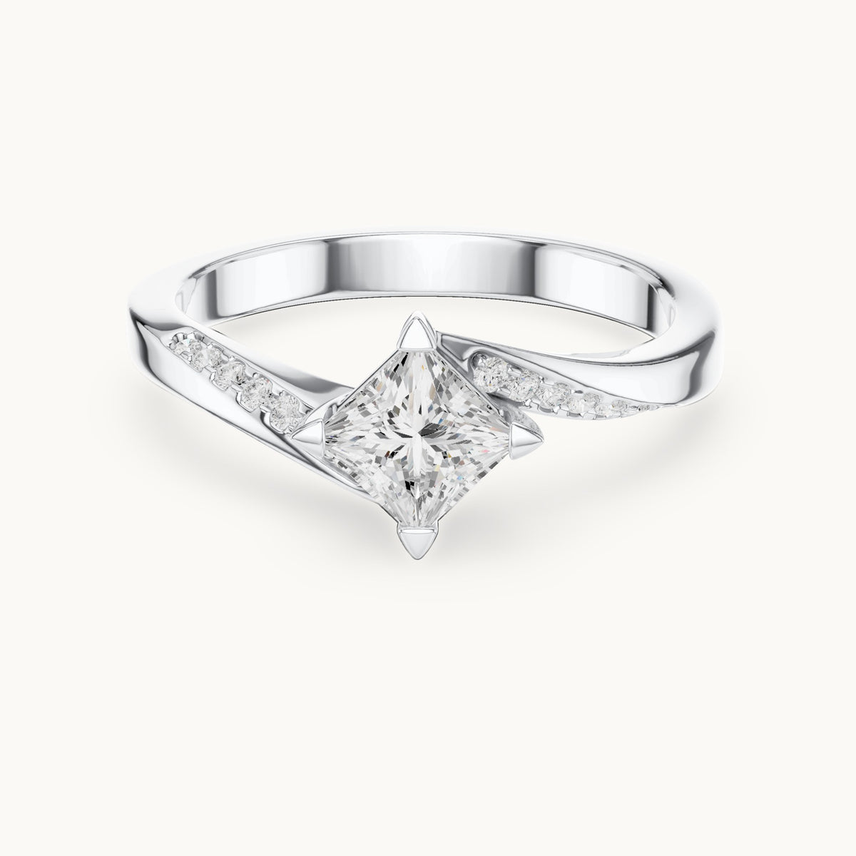 Princess-cut lab-grown diamond bypass solitaire engagement ring in white gold, 0.65 CT TW, view 4